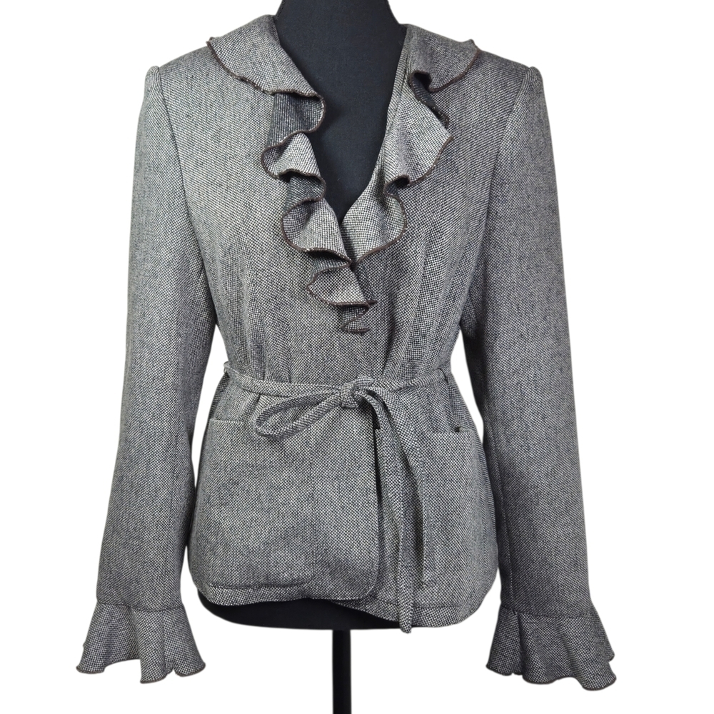 Bianca Nygard Petite Chic Brown Open Ruffle Blazer With Bell Sleeves Size 8